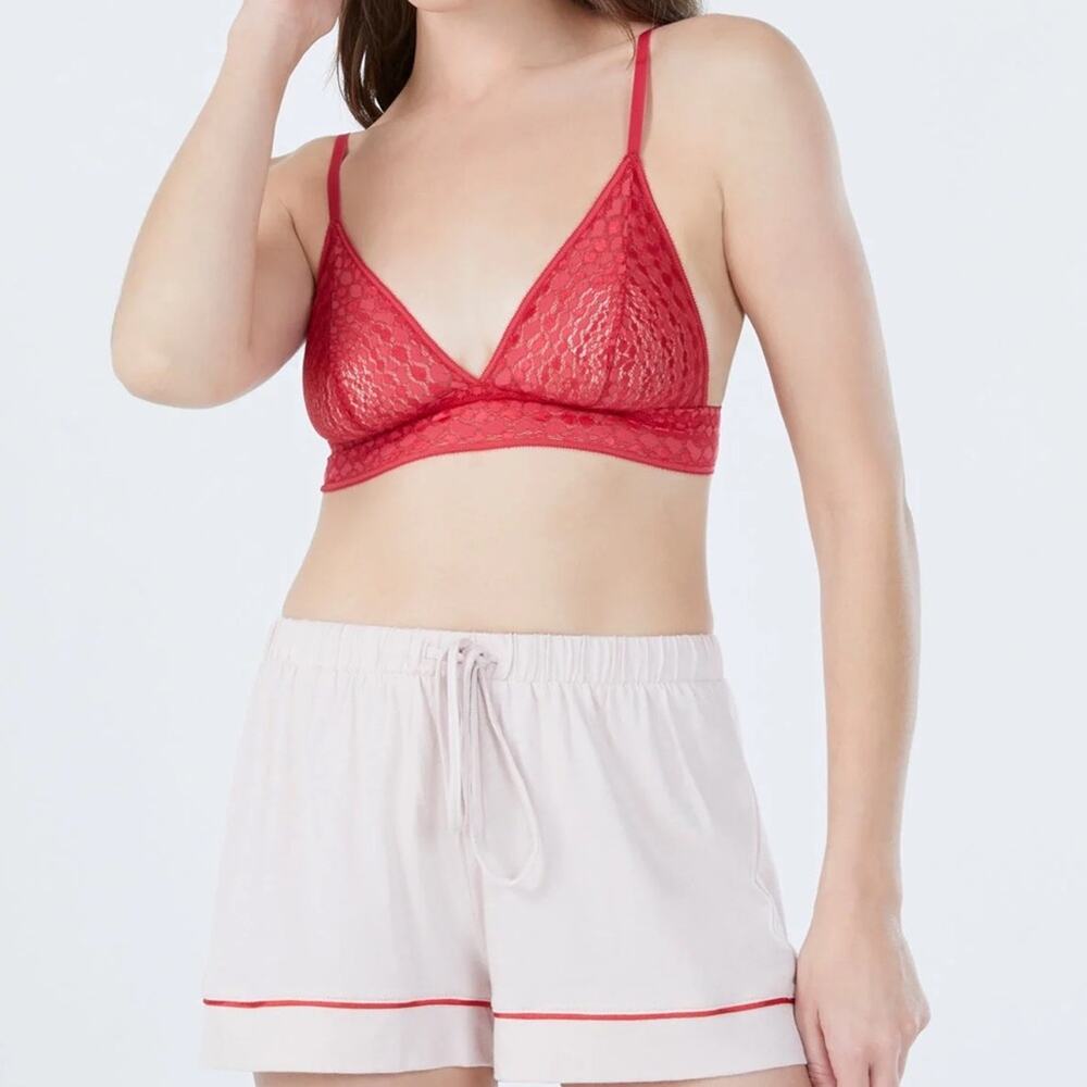 BCBG x Cosabella Caitlin Lace Unlined Bralette Red Women's Size Small